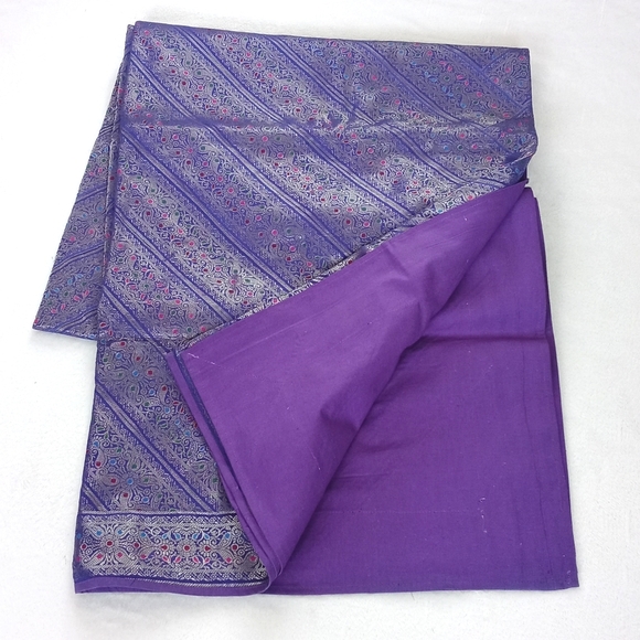 Unique Silk Iridescent Purple Patchwork Batik Bedspread/ Coverlet from India - Picture 4 of 14